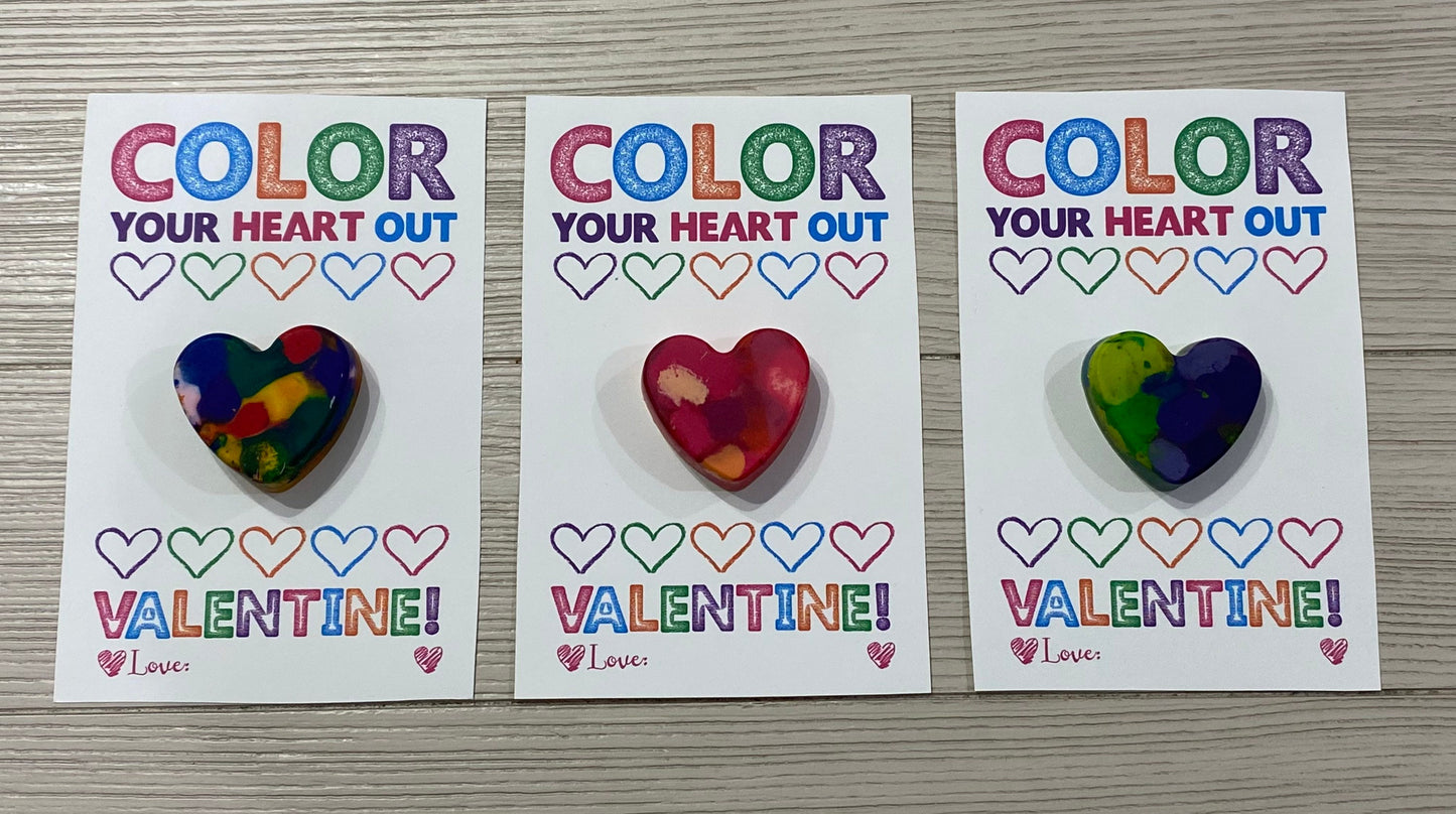 Coloring Valentine Cards with Heart-Shaped Crayons - Classroom Valentines