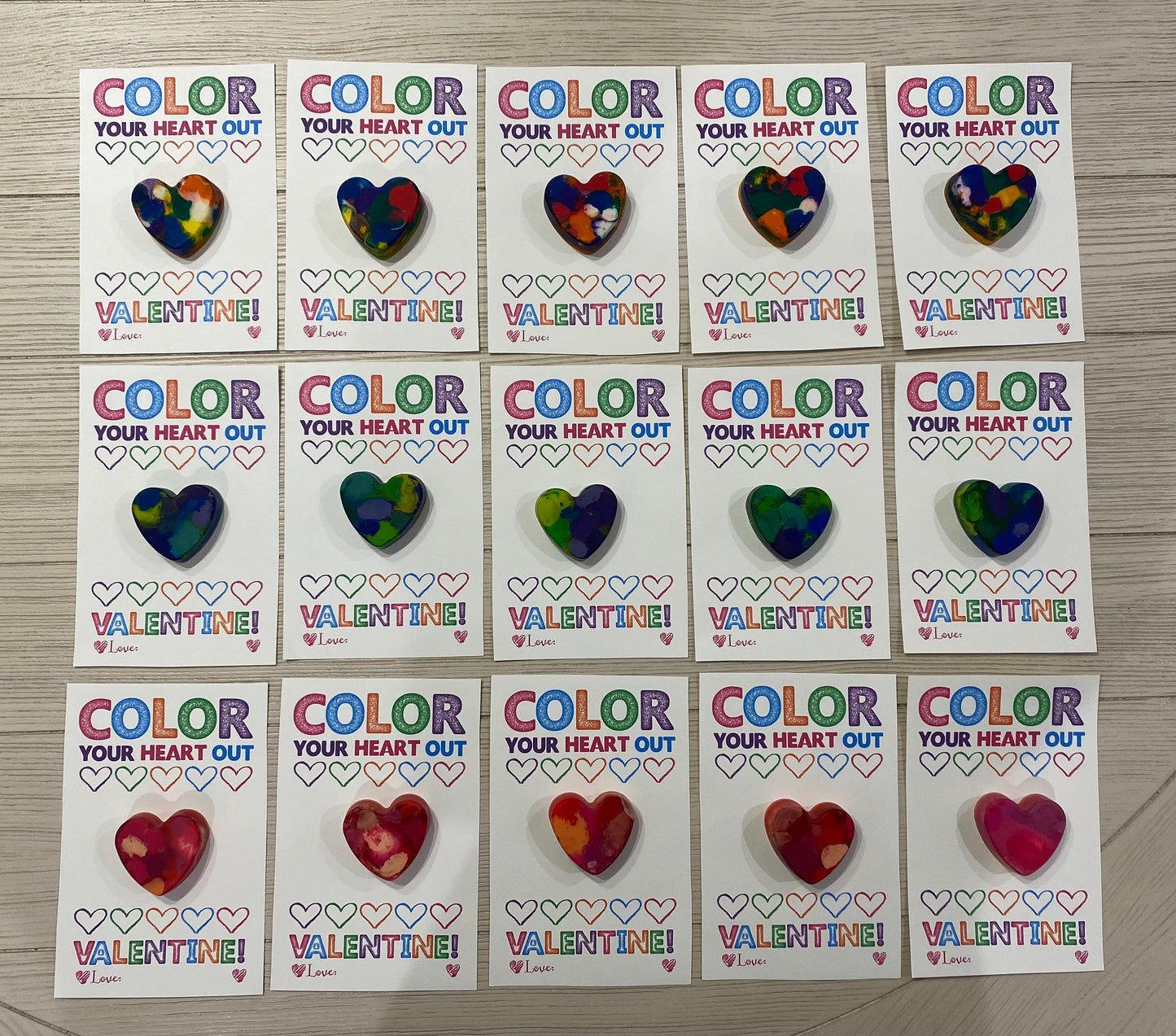 Coloring Valentine Cards with Heart-Shaped Crayons - Classroom Valentines