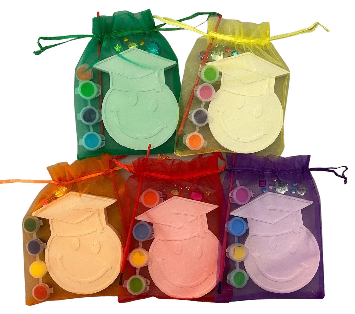 Graduation Smiley Cap Craft Paint Kit-Unique Party Bag Favor/Fillers Rainbow Craft Set-Paint Set-Craft Party Idea-Children’s Activity Kit