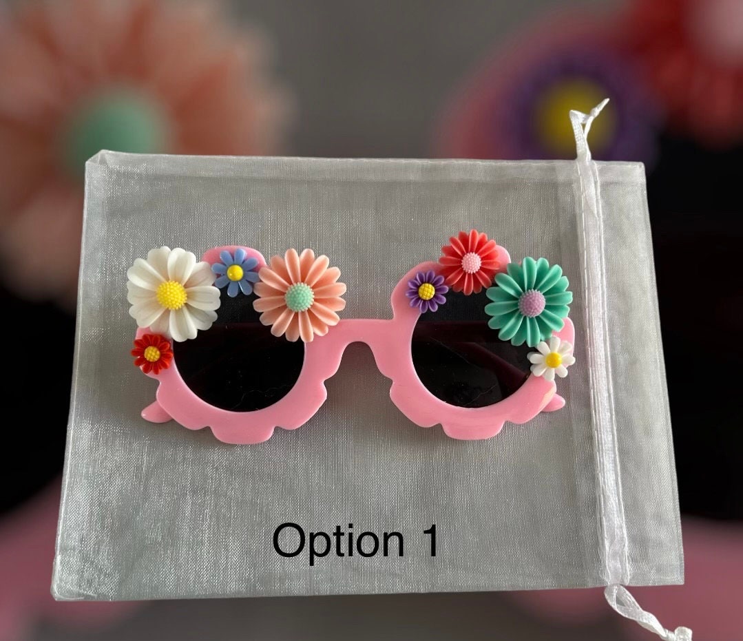 Flower Shaped Sunglasses/Sunnies for kids/toddlers, with flower charms.